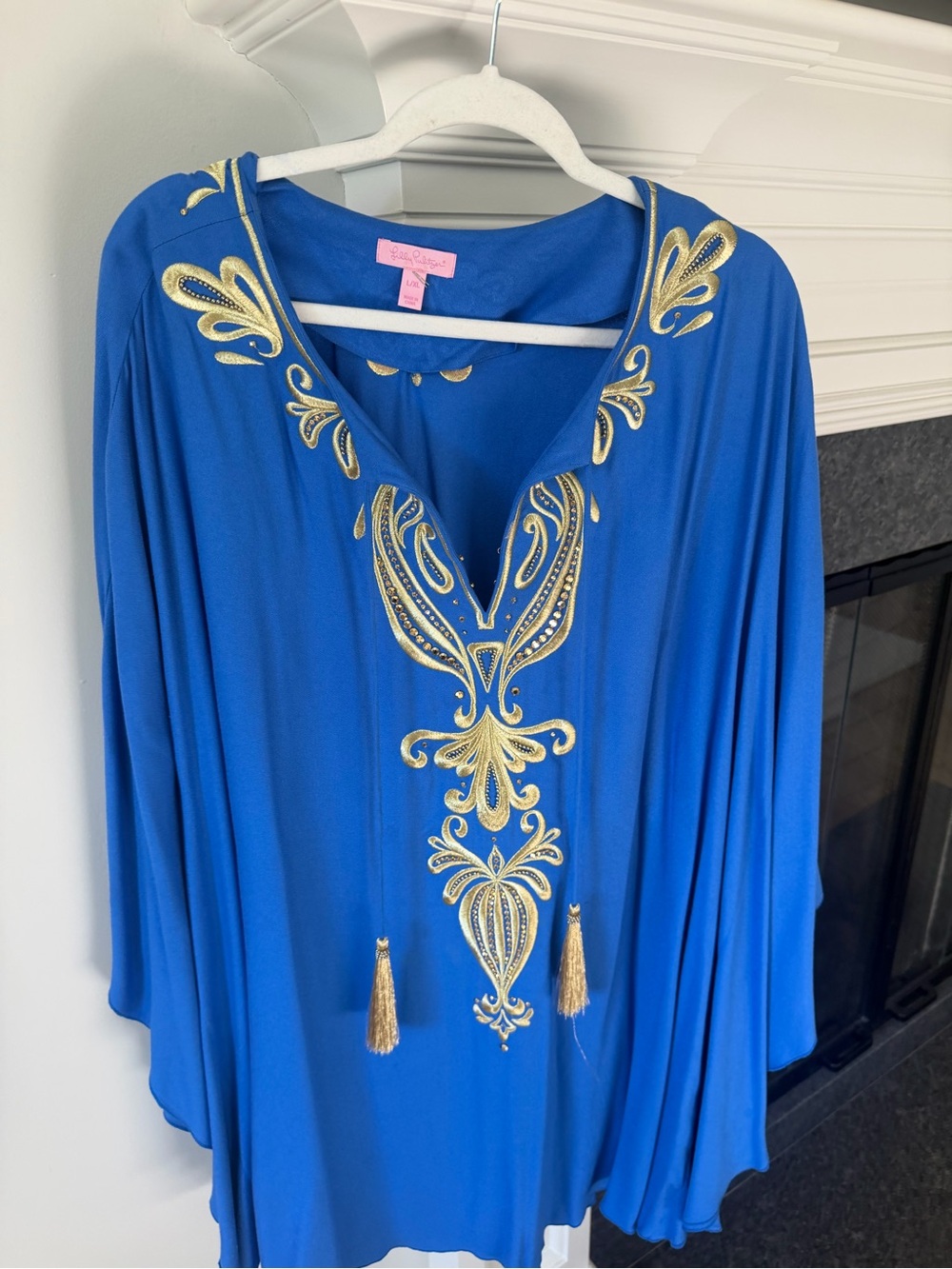 Lilly Pulitzer Cobalt Blue V-Neck Tunic caftan  with Gold Embroidery